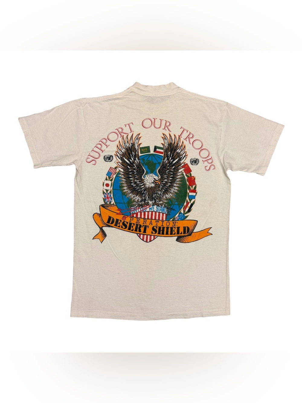 Vintage 1991 NFL Super Bowl XXV Operation Desert Shield T-Shirt White Medium